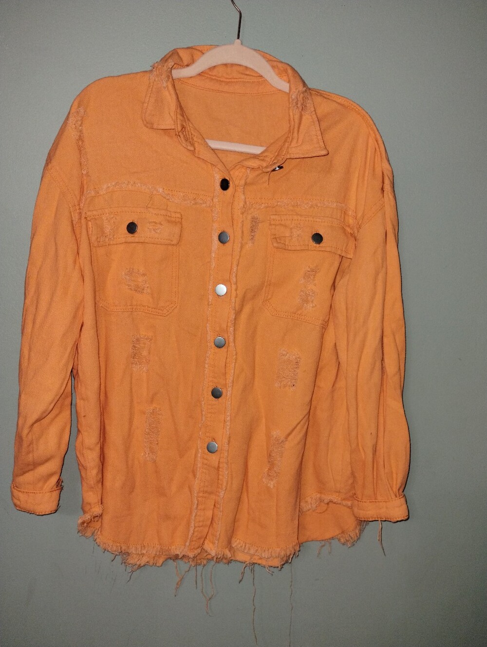 Vols Orange Athleisure Wear Long Sleeve Polyester Jean Frayed Shirt